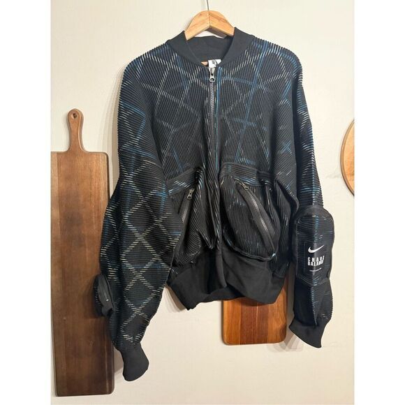 Nike Undercover Blue Black Ribbed Knit Textured Full-Zip Bomber Jacket Small - Picture 1 of 7